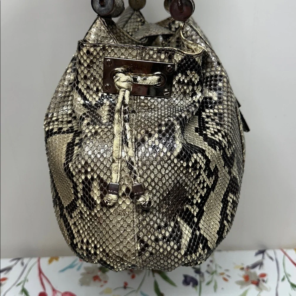 MICHAEL KORS Authentic Natural Brown Python Rehearsal Drawstring Shoulder Bag